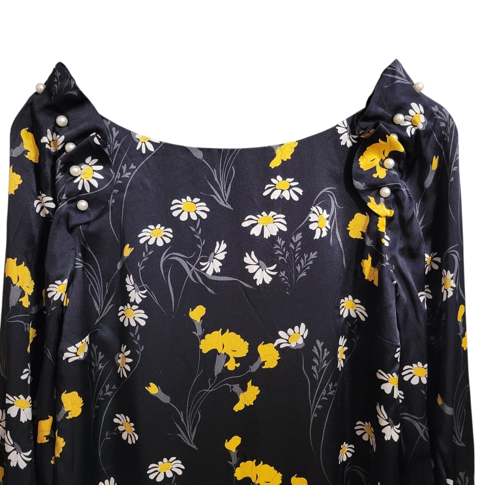 Mother Of Pearl Black Silk Floral Long Sleeve Mini Dress - Picture 3 of 9